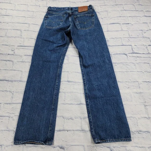Levis 501 Premium MENS 30X32 Big E Jeans Blue Denim Straight Button Fly - Picture 6 of 13